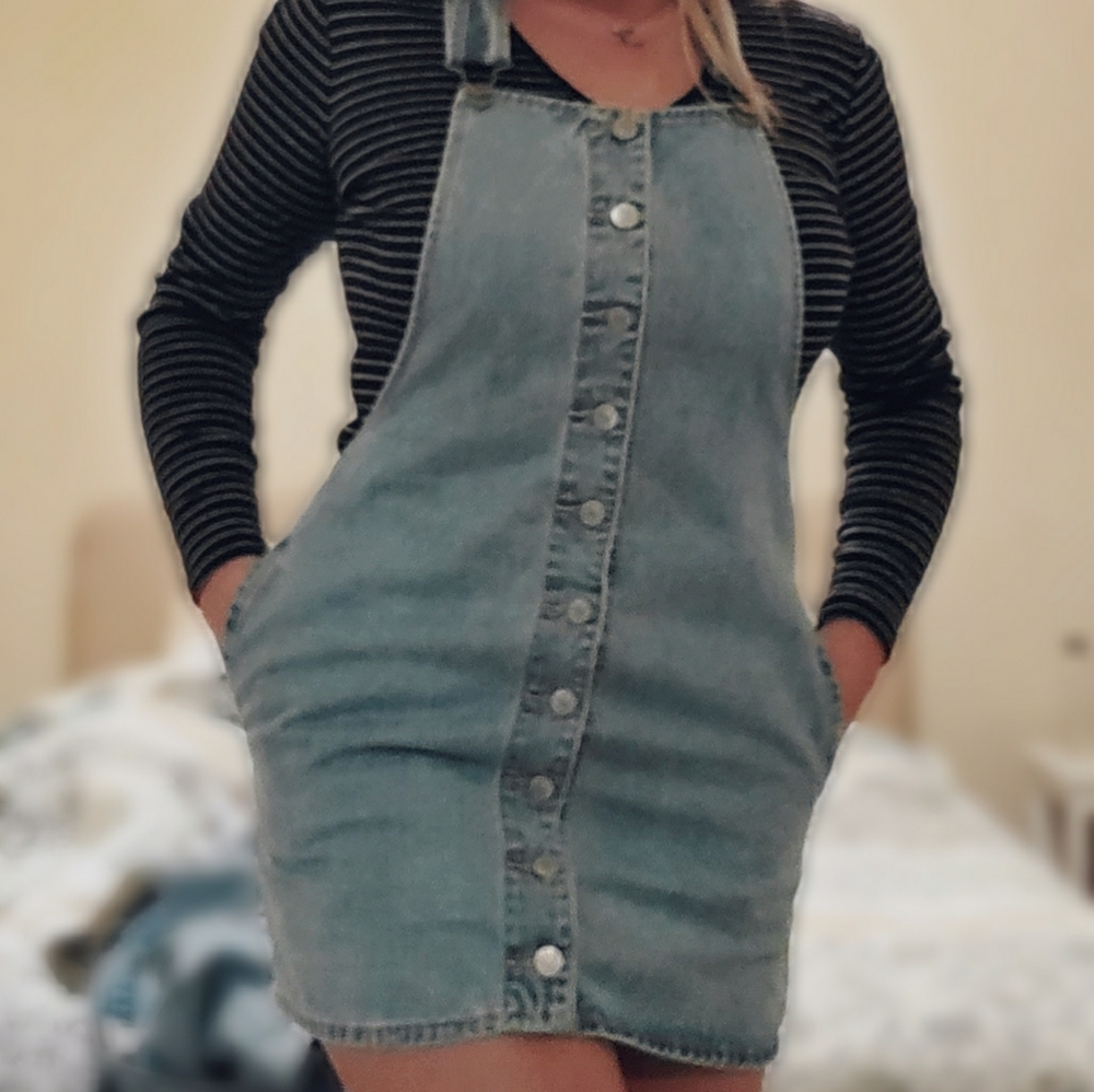 Denim button up overall dress